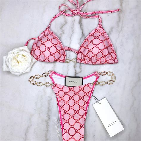 pink gucci bandeau bikini|gucci bathing suits.